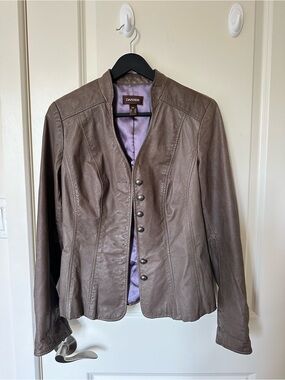 Danier Taupe Brown Leather Button-Front Jacket